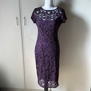 Marina Mulberry Lace Cocktail Dress